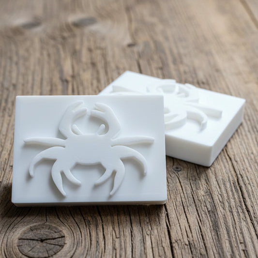 SOAP STAMP – Crab Ocean Beach Design creates crisp impressions featuring a playful crab, perfect for ocean and beach themed handmade soaps.
